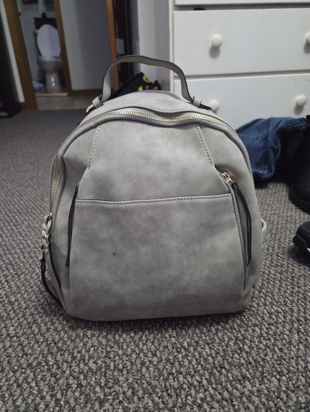 Stylish Grey Mini Backpack Handbag